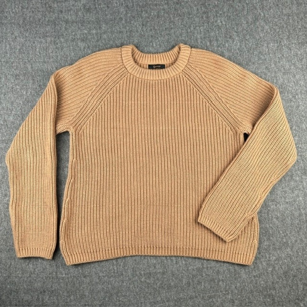 Quince Women 100% Organic Cotton Fisherman Crewneck Sweater Camel Tan Rib Knit S